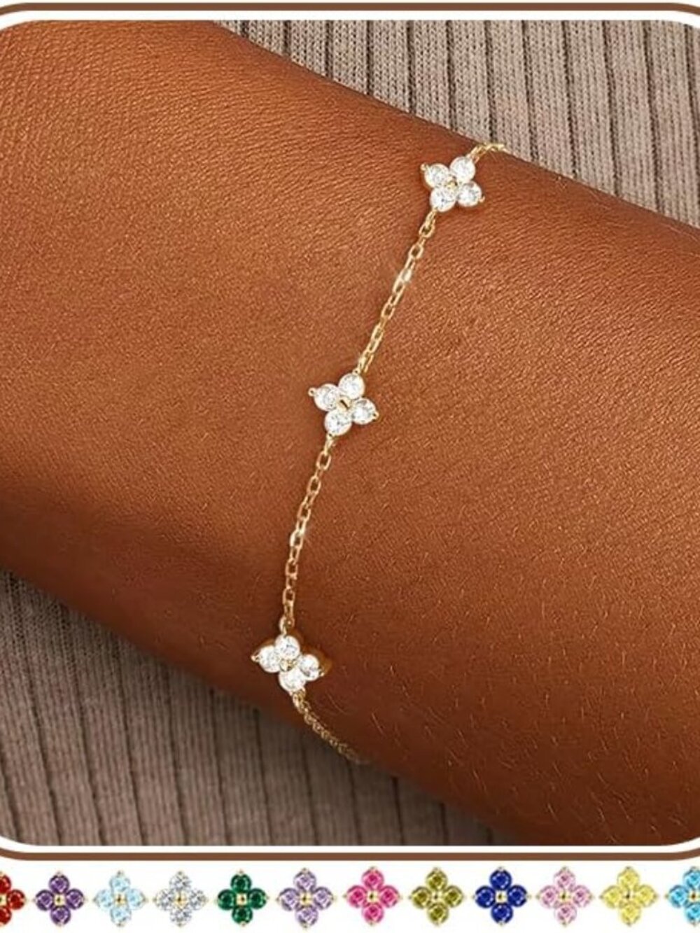 Hypoallergenic 14K Gold Clover Birthstone Bracelet - Stackable Charm Jewelry